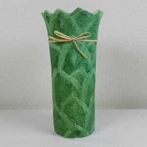 Green Leaves Design Embossed Display Centerpiece Flower Vase Bouquet 11" X 6"